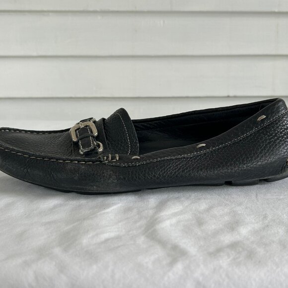 Prada Black Leather Bit Loafers Moccasins Driving Flats Pebbled Slip-On Size 38 - Picture 15 of 15